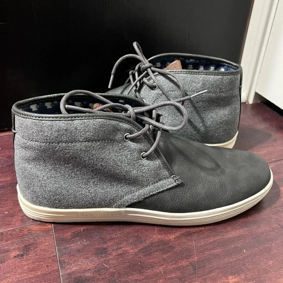 Ben Sherman Chukka Boots Grey high top shoes Sz 9 Canvas & Pebble Leather NWOT - Picture 2 of 8